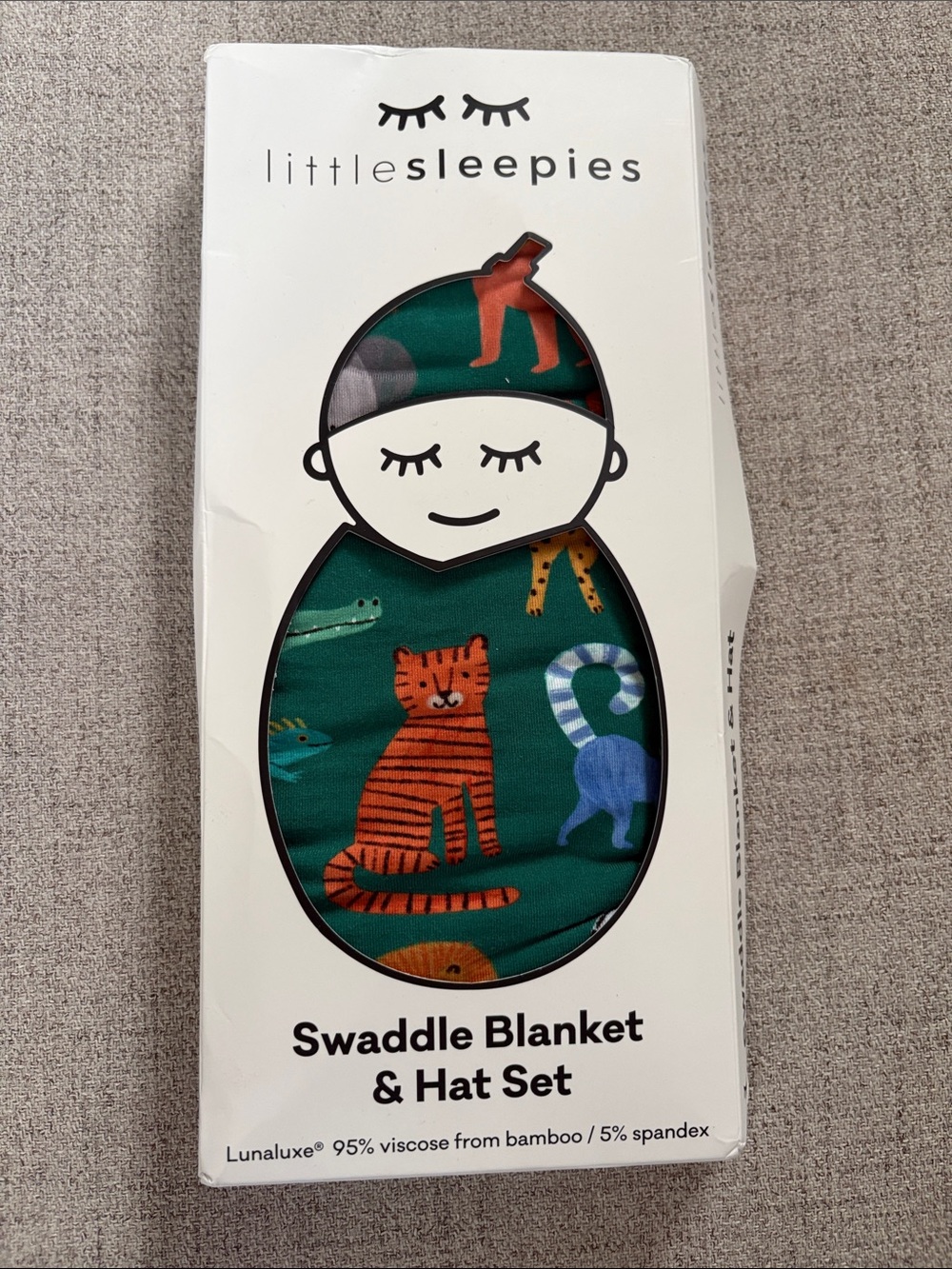 Little Sleepies Green Jungle Animal Swaddle Blanket & Hat Set